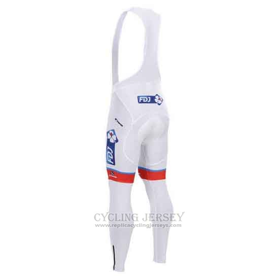 2015 Cycling Jersey FDJ White and Blue Long Sleeve and Bib Tight